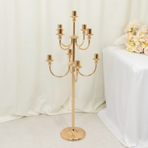 Metal Floor Candelabra Candle Holder 46" Tall - 9-Arm Gold Vintage Taper Candlestick Stand Table Centerpiece for Weddings & Parties